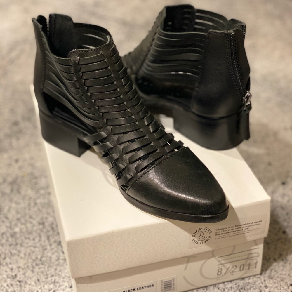 Black leather booties